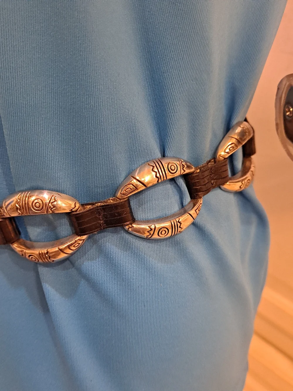 Brighton Black Textured Leather Belt Decorative Etched Silver Oval Link Buckles